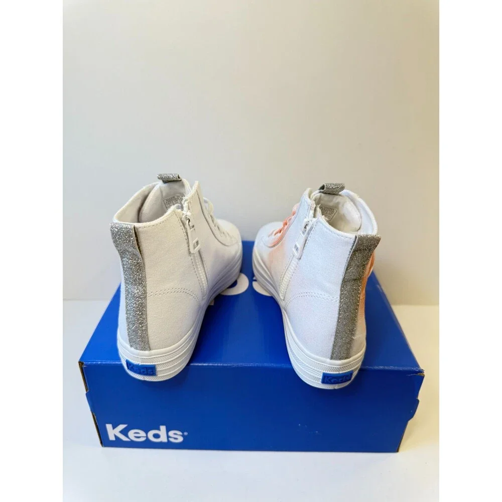 Keds Youths White High Top Glittery Smiley Face-US 1